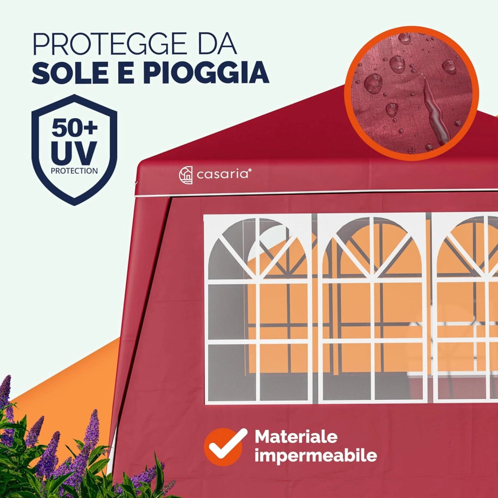 ® Gazebo pop-up, 3 x 3 m, con 4X parti laterali, scelta di colori, protezione UV 50+, con custodia, impermeabile, pieghevole, padiglione pieghevole, tenda per festival, capri rosso