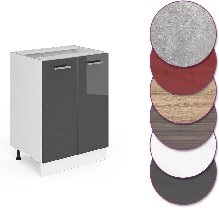 Mobiletto base cucina R-Line, Antracite lucido, 60 cm senza piano di lavoro, per la libera combinazione all'interno di sistemi cucina modulari