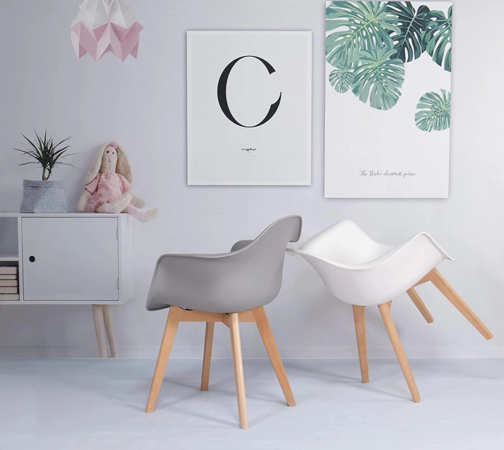 Set di 6 Sedie da Sala da Pranzo con Braccioli, Sedie da Cucina Stile Moderno Poltrone, Gambe in Legno Massello di Faggio, Grigio