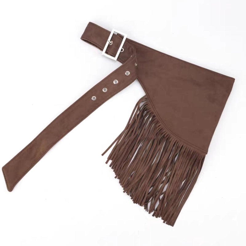 Cintura da donna in stile western retr¨° americano con nappe triangolari, design a strati con orlo svasato e pelle scamosciata di pecora, cintura stile hot girl