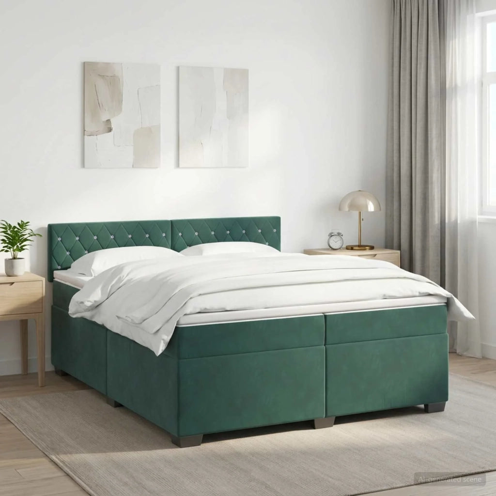 Letto con Box Spring, Materasso e LED Verde Scuro 200 x 200 cm 3452243