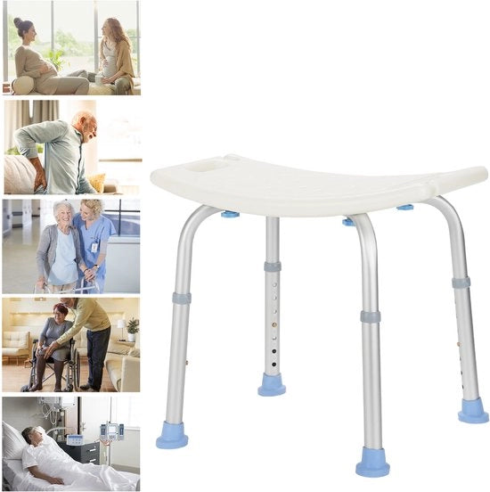 Sedile doccia - Curvo - Regolabile in altezza - Con fori - Bianco B 52 x D 31 x H 35-55 cm
