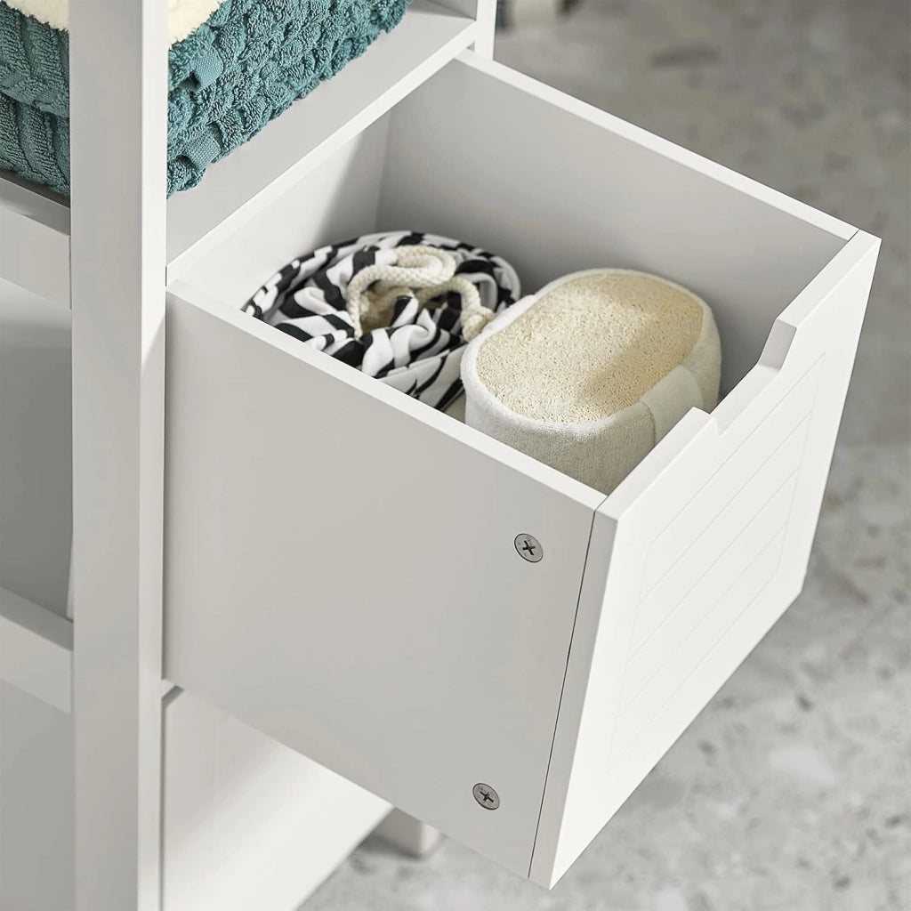 Mobile Bagno Cassettiera – Mobiletto Stretto con 2 Cestini – Armadietto Salvaspazio per Piccoli Bagni e WC, Mobiletto Bagno in Legno, Bianco, 30x89x30 cm, FRG127-W