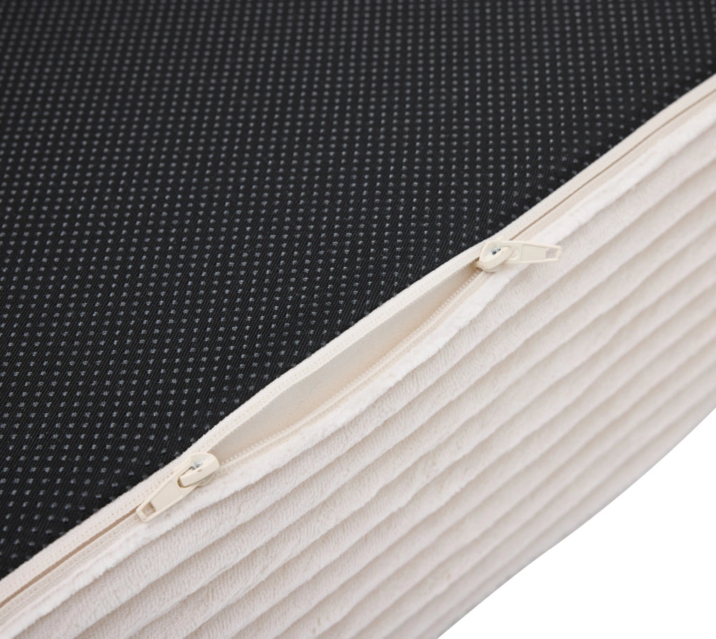 Poltrona letto convertibile 2 in 1 senza montaggio con cuscino in tessuto effetto velluto a coste beige compatta