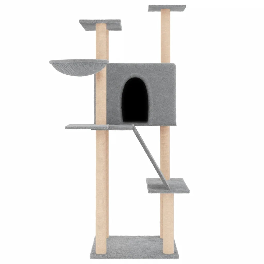 Albero per Gatti con Tiragraffi in Sisal Grigio Chiaro 143 cm 171730