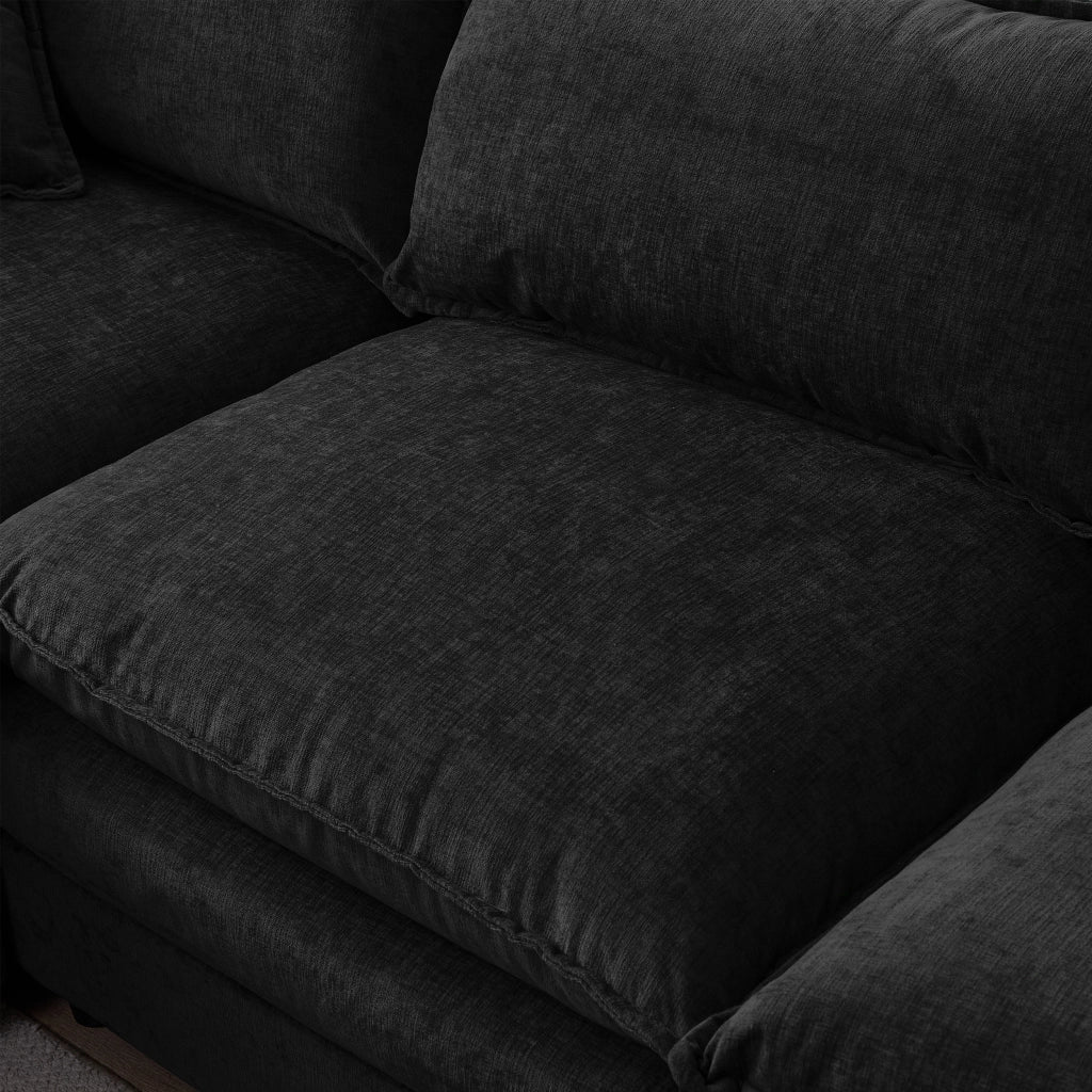 Divano angolare modulare 3 posti con pouf mobile e cuscini sfoderabili per soggiorno in chenille nero