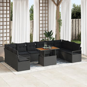 Set divano da giardino 11 pezzi con cuscini neri in polyrattan