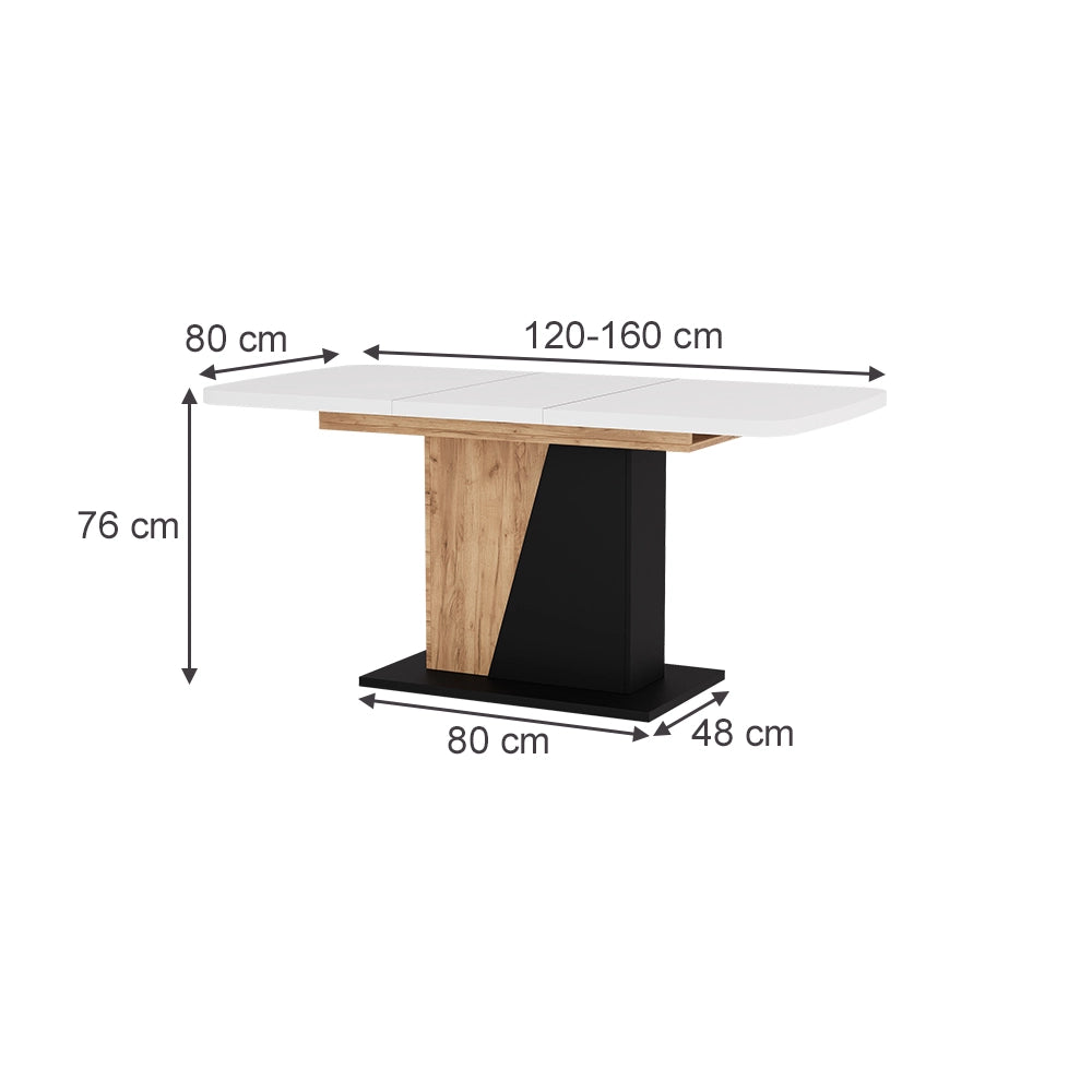 Vicco Tavolo da pranzo Estensibile Rovere bianco/nero/Goldkraft 120/160 x 80 cm Estensibile