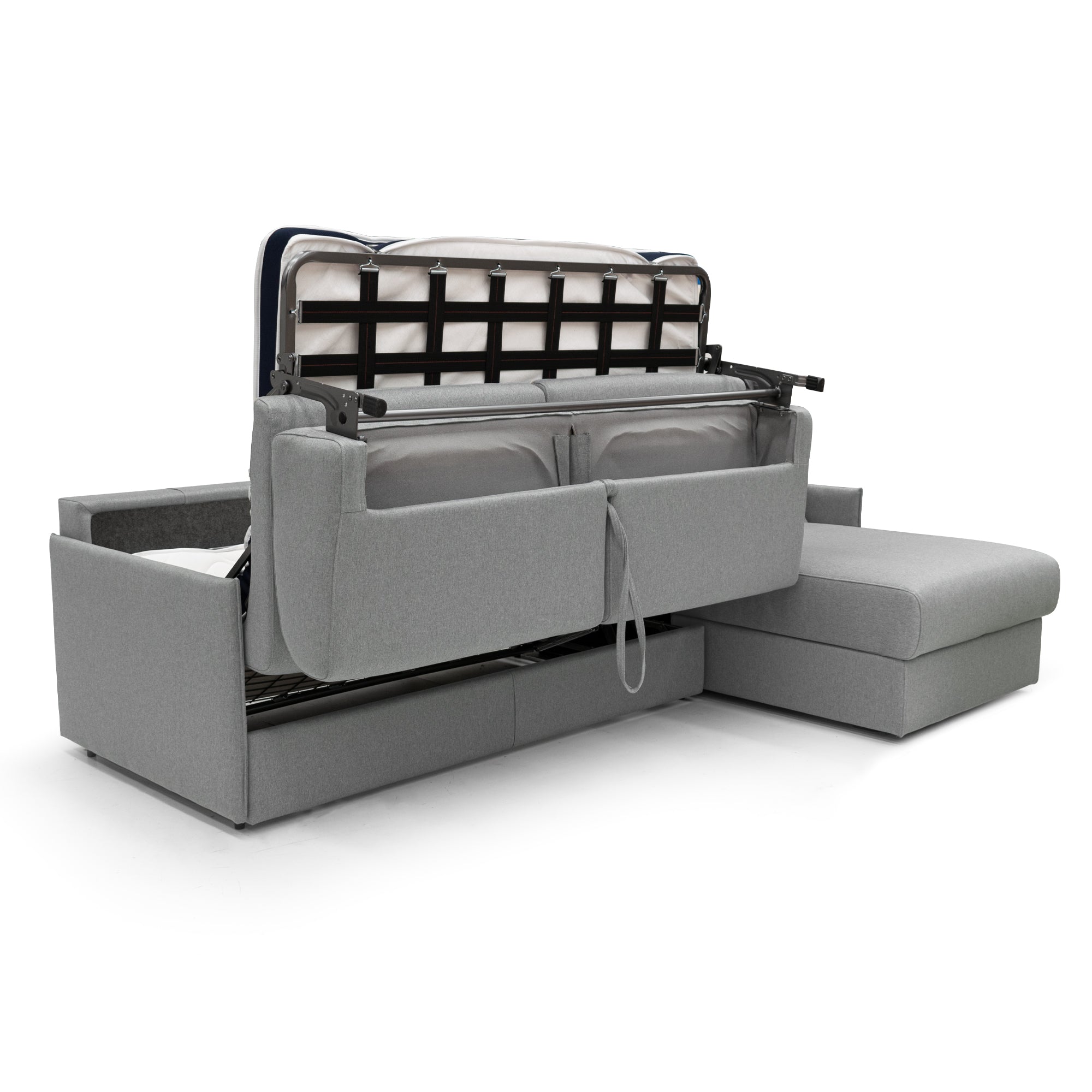 Evans Divano letto angolare con penisola in morbido tessuto impermeabile T13 252 cm Sinistro (mat. 140x197)  grigio