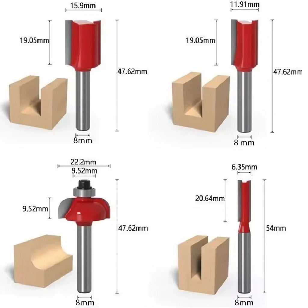 Set Frese per Legno Rosfix WoodCut Pro 15 – Trascinatore 8mm | Lame in Carburo di Tungsteno | Per Fresatrice Verticale