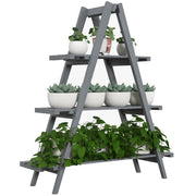 Portapiante Verticale 3 Livelli a Doghe, in Legno di Abete, 100x36x112 cm, Grigio