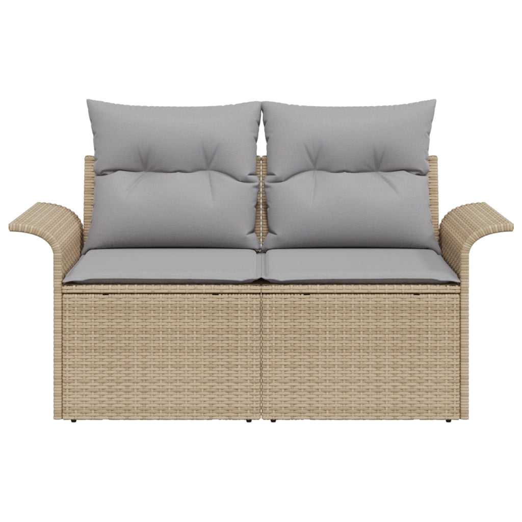Divano da Giardino a 2 Posti con Ripostiglio e Cuscini Beige in Rattan Poliestere
