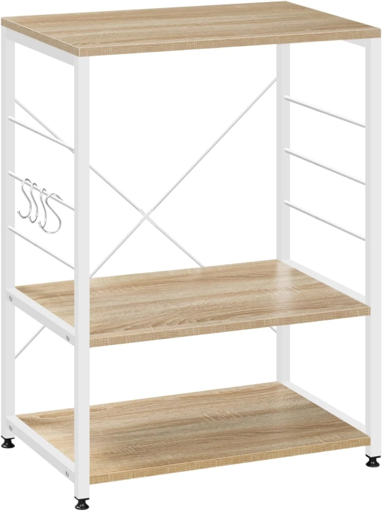 Scaffale per Cucina Carrello per Microonde Forno a 3 Ripiani in Metallo e Legno Scaffalature Fioriera Multiuso, Effetto Legno Vintage