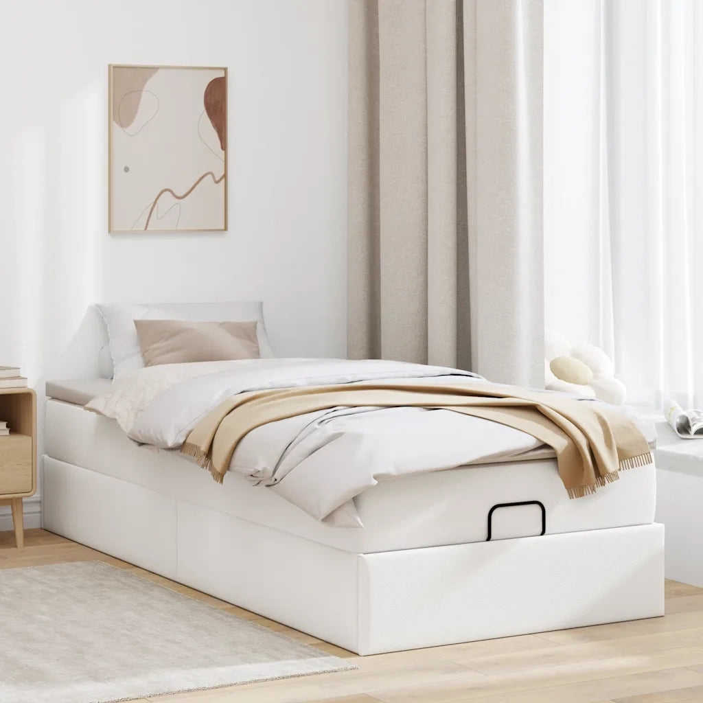 Struttura Letto Pouf con Materasso Bianco 90x200 cm Similpelle 3311017