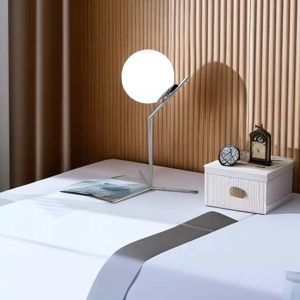 Trade Shop - Lampada Scrivania Ramo Con Sfera E27 Argento Lucido Luce Tavolo Minimal Led 10236 -