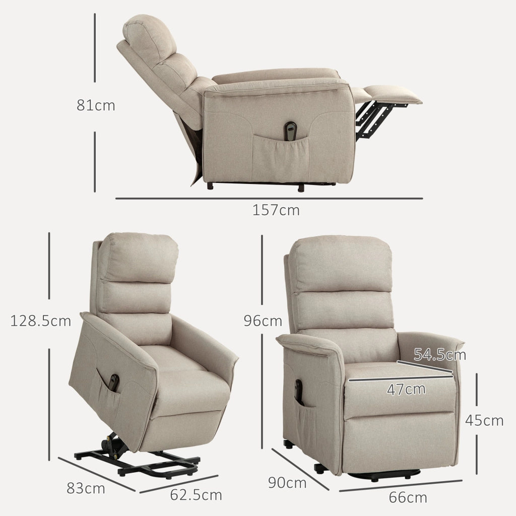 Poltrona Alzapersona Elettrica 1 Motore Reclinabile con Poggiapiedi in Tessuto effetto Lino Beige