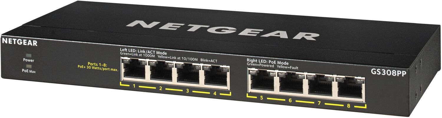 Netgear gs308pp non gestito gigabit ethernet (10/100/1000) supporto power over ethernet (poe) nero - GS308PP-100EUS