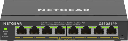 Netgear 8-port gigabit ethernet high-power poe+ plus switch (gs308epp) gestito l2/l3 gigabit ethernet (10/100/1000) supporto power over ethernet (poe) nero - GS308EPP-100PES