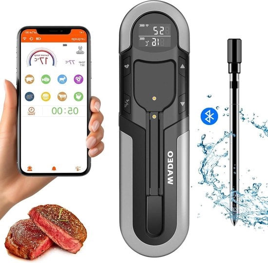 Termometro di carne Bluetooth wireless 152m con sensori di temperatura e doppio allarme IP66 per BBQ forno griglia rotisserie air fryer