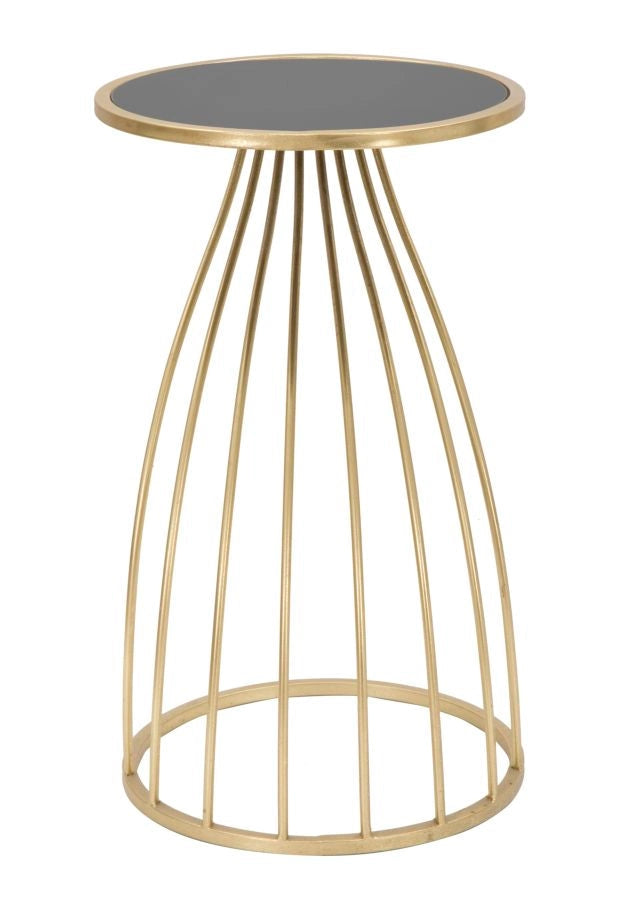 Porta Telefono Flush Ø35x60 cm in Ferro MDF e Specchio Nero e Oro