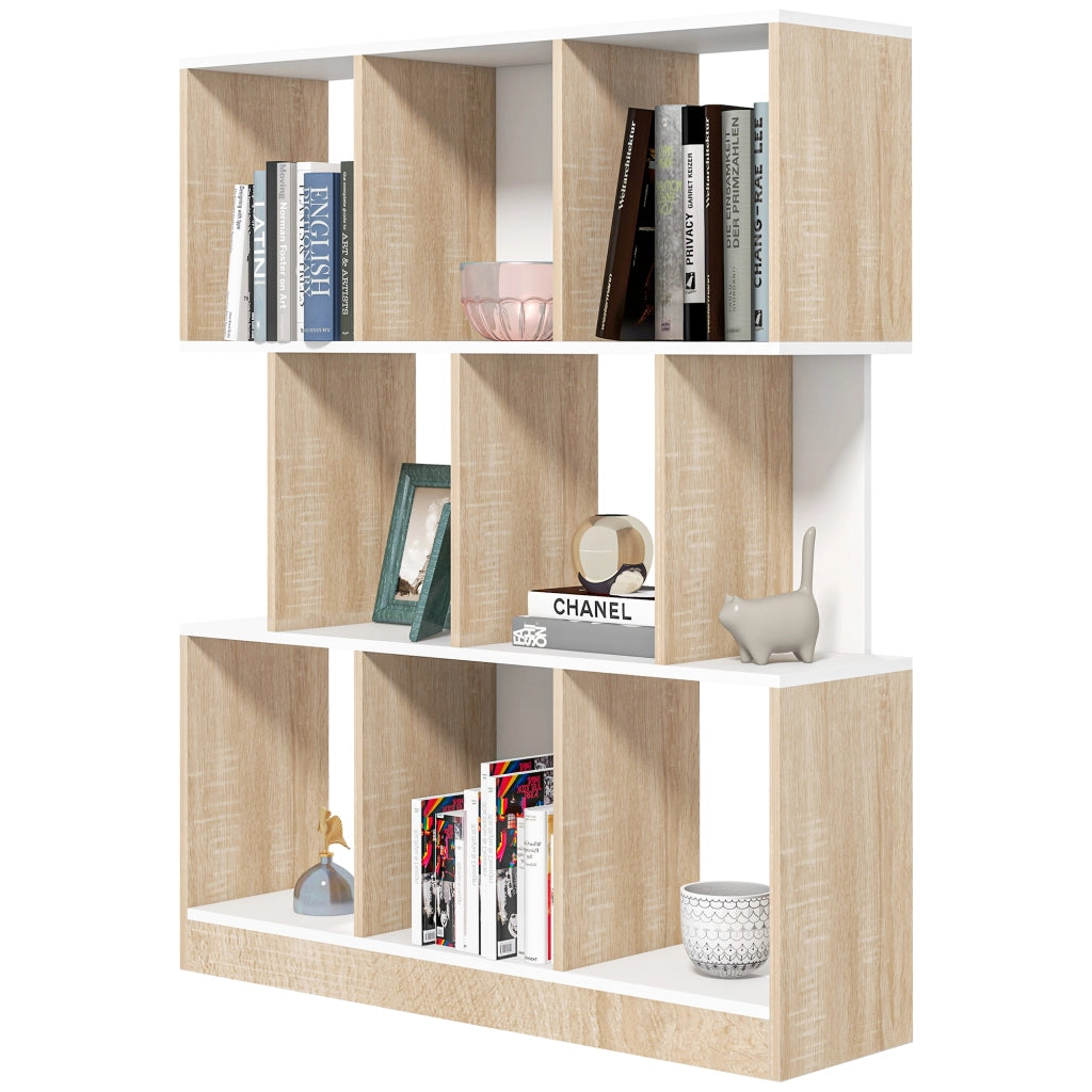 Mobile Libreria a 8 Ripiani per Soggiorno e Camera da Letto, in Legno, 100x27x124 cm, Rovere e Bianco