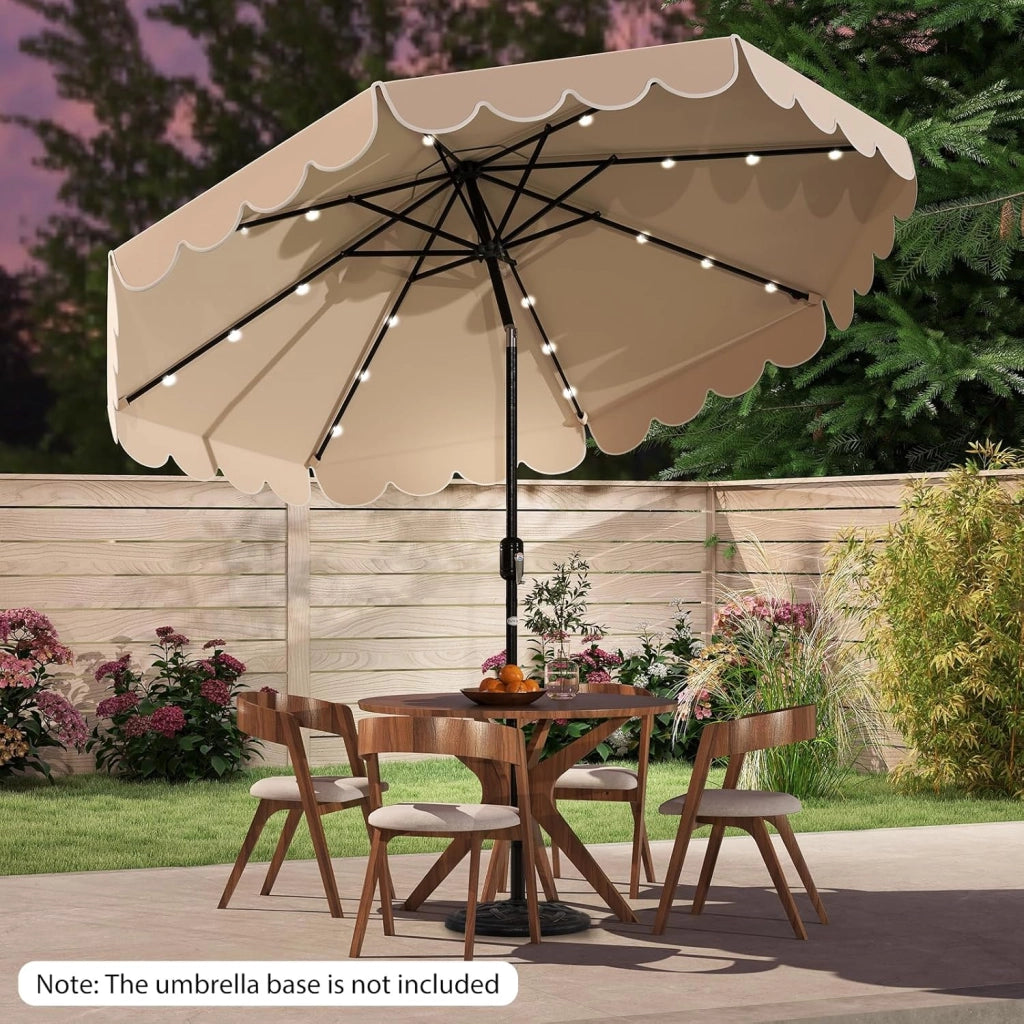 Ombrellone da Giardino Ø 300 cm con 24 Luci a LED, Apertura a Manovella, Inclinazione Regolabile a 35°, Ombrellone da Esterno per Terrazza, Spiaggia, Balcone, Anti UV, Senza Base