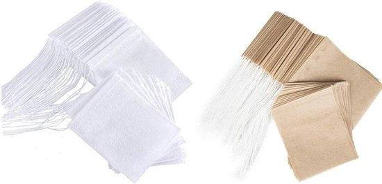 Set di filtro per tè - 200 pezzi - Infusore per tè a uso monouso - Bianco e naturale - 6*8cm - Forma foglia - Filtro per tè, erba e caffè - Ecologico