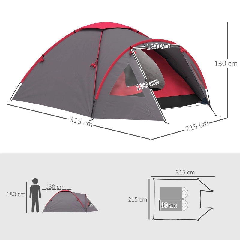 Tenda da campeggio per 3 persone; tenda a cupola UV 50+ resistente e stabile con porta a baldacchino; tenda familiare con teli da terra e colonna d'acqua da 2000mm per campeggio; giardinaggio trekking