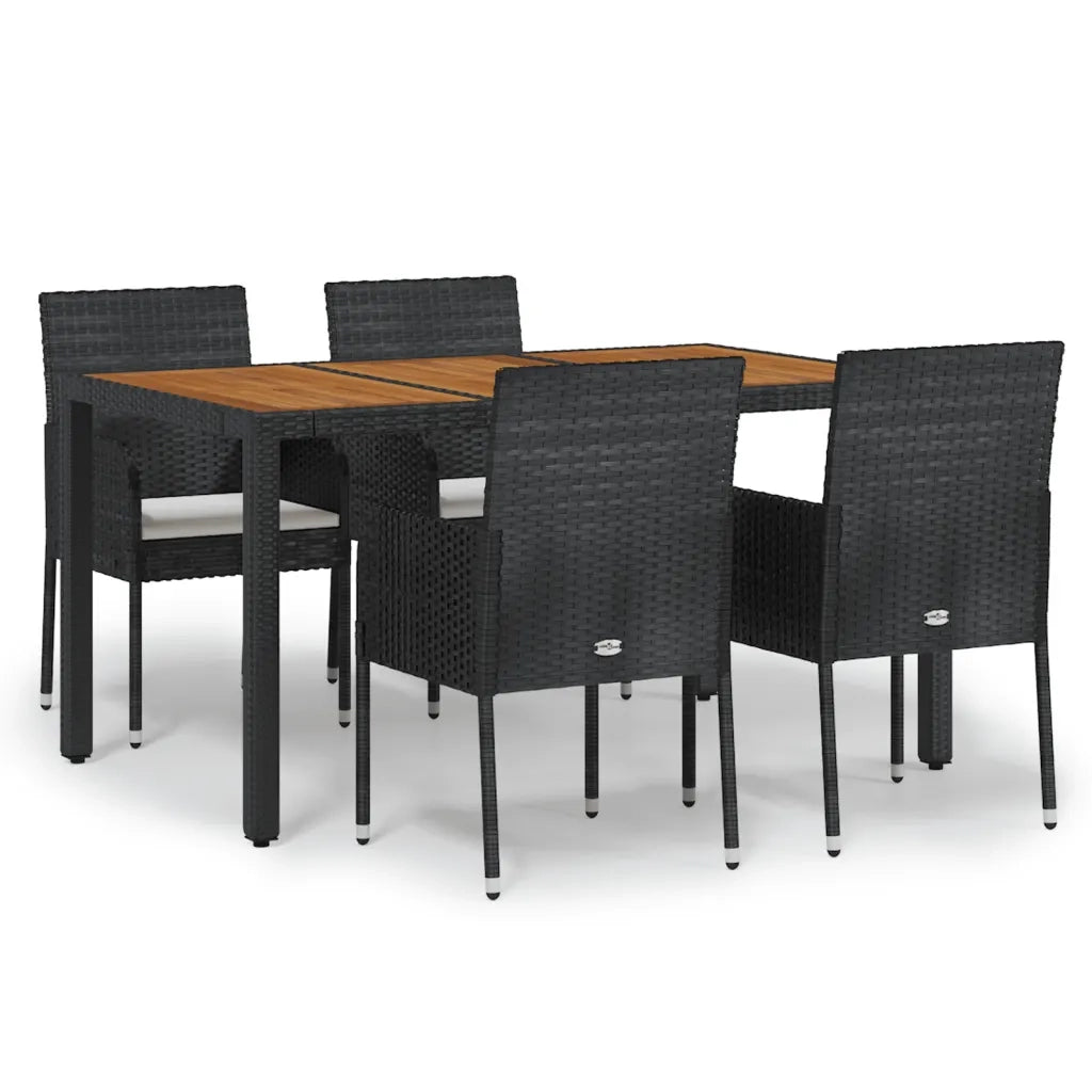 Set da Pranzo da Giardino 5 pz Nero con Cuscini in Polyrattan 3185013