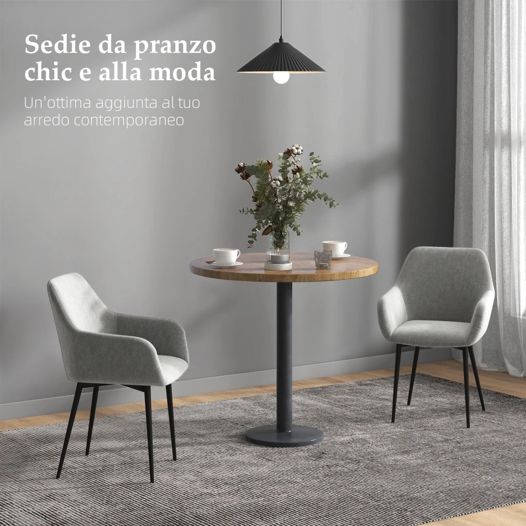 Set 2 Sedie da Pranzo Imbottite con Braccioli ¨C Zephmum ¨C Tessuto Effetto Velluto Grigio Scuro 54x57x80 cm