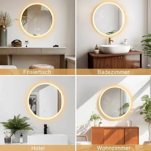ZMH Specchio da bagno rotondo da 50cm con illuminazione LED touch e sbrinamento