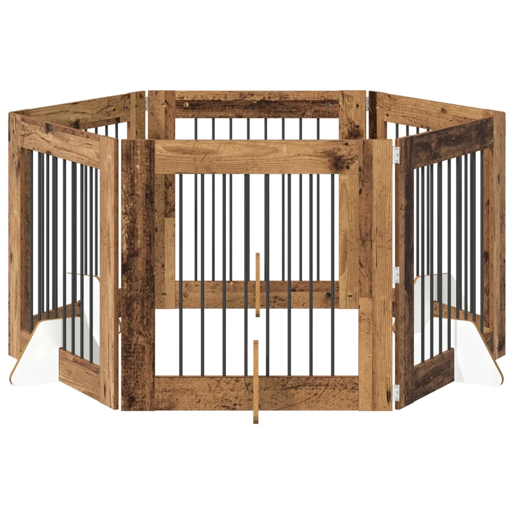 Cancello per cani con supporti 6 pcs Legno antico 80 x 80 cm 892089