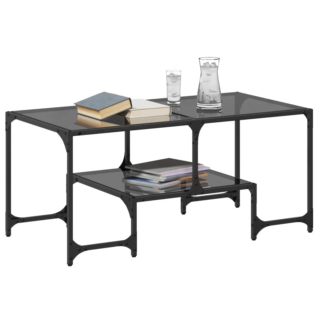 Tavolino da salotto | Tavolino da caff¨¨ | Tavolino da Soggiorno con Piano in Vetro Nero 98,5x50x45 cm Acciaio
