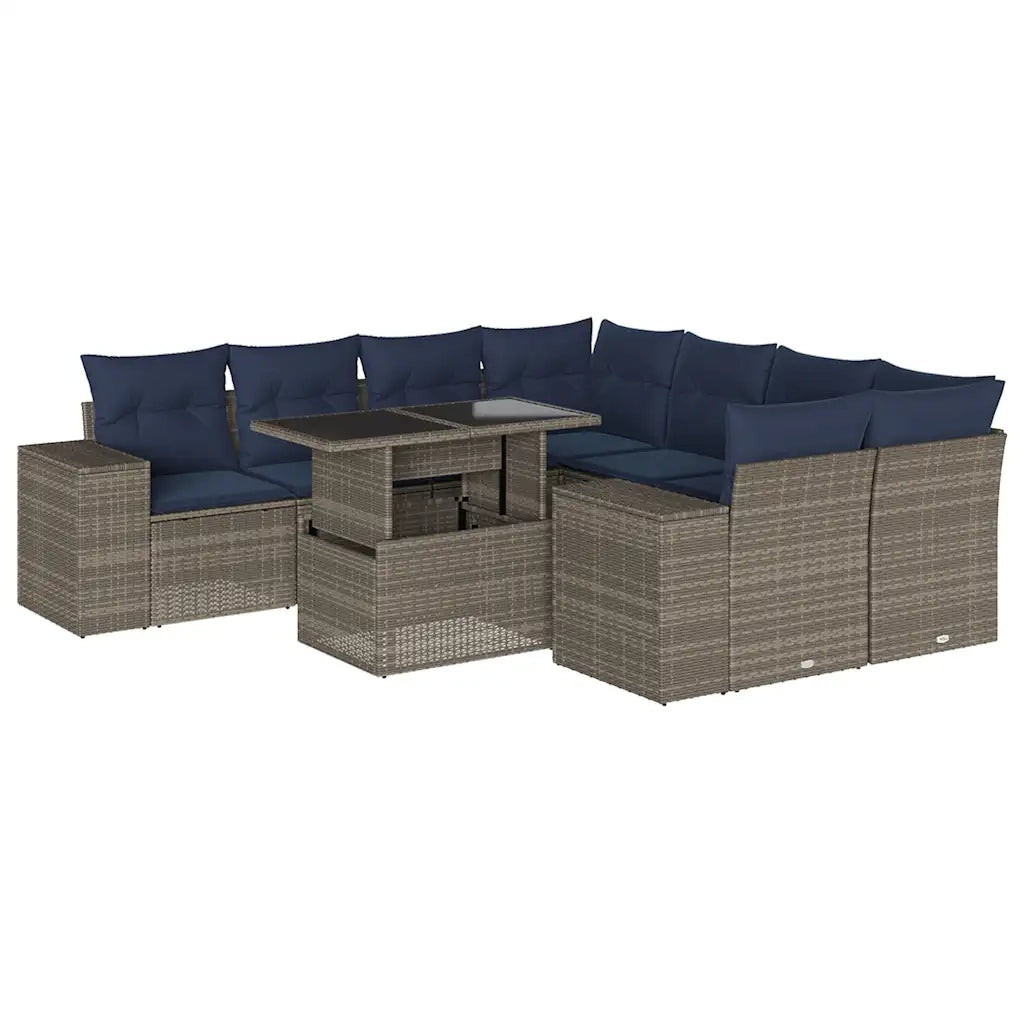 Set Divani da Giardino 9 pz con Cuscini Grigio in Polyrattan 3269061