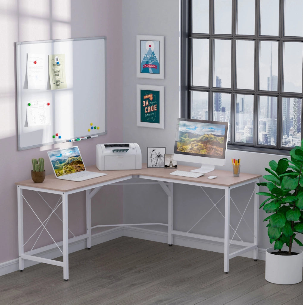 Scrivania Angolare a L 150x150x76 cm in MDF Naturale per Ufficio e Studio