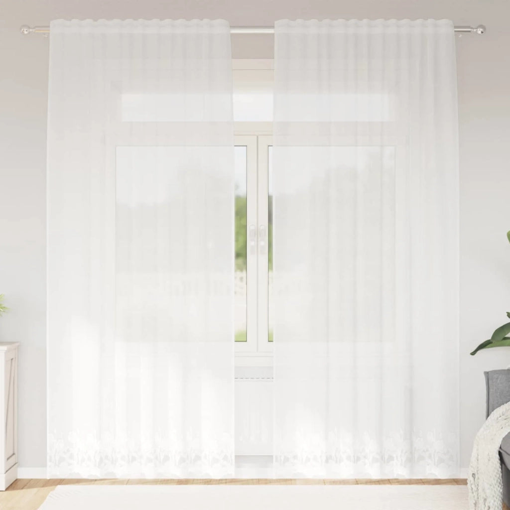 Tenda in Pizzo con tende Bianco 240 x 150 cm Poliestere 4107873