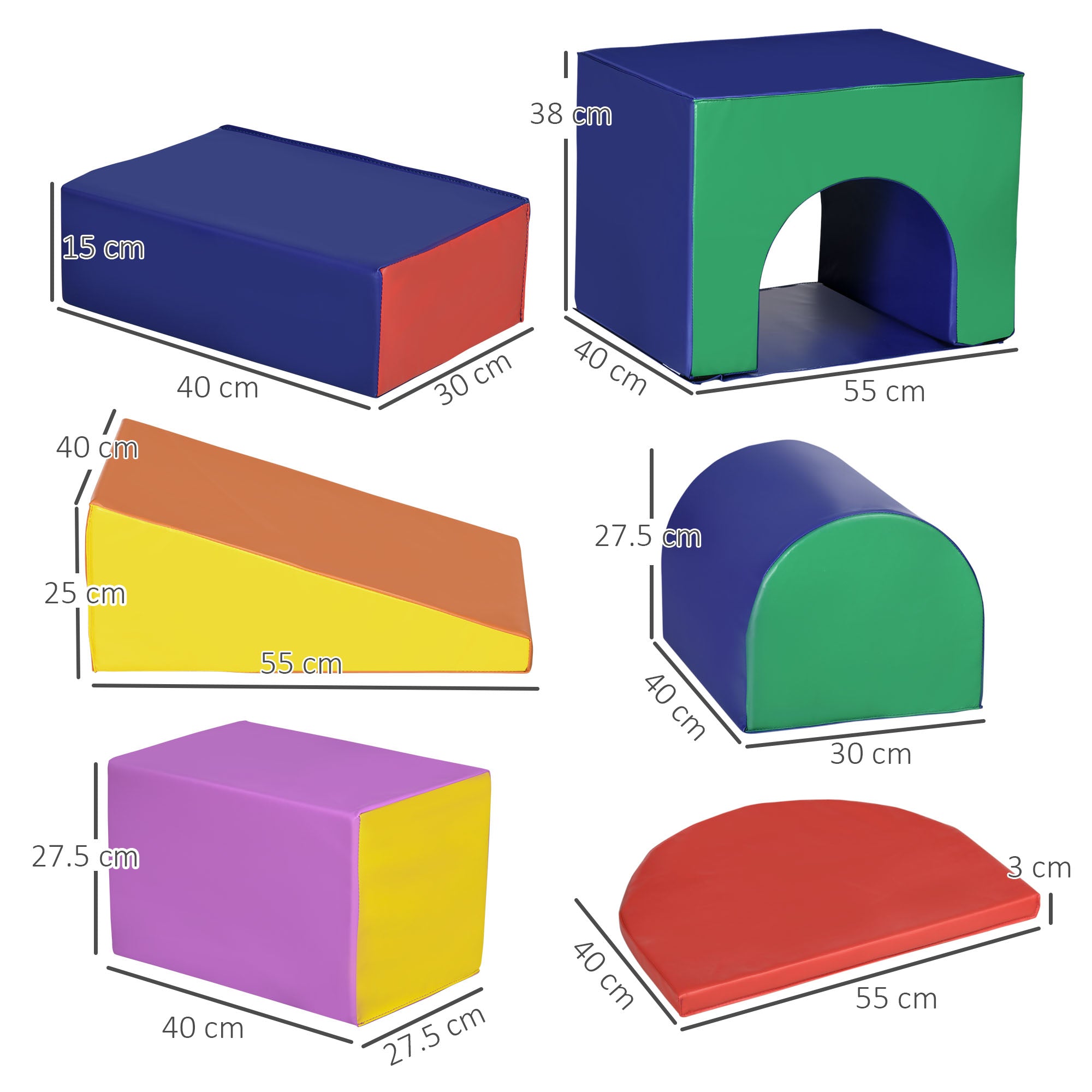 Set 7 Costruzioni Morbide per Bambini 1-3 Anni in PU e EPE Multicolore