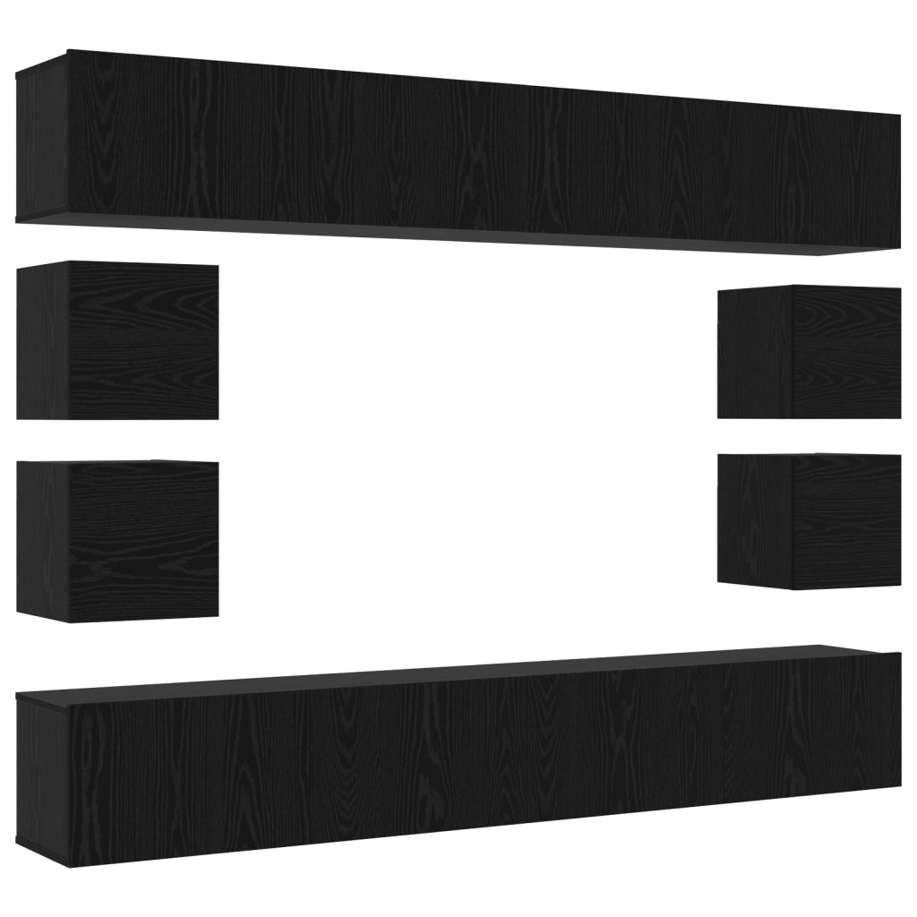 Set di mobili TV  a 8 pezzi montato a parete in rovere nero legno ingegnerizzato