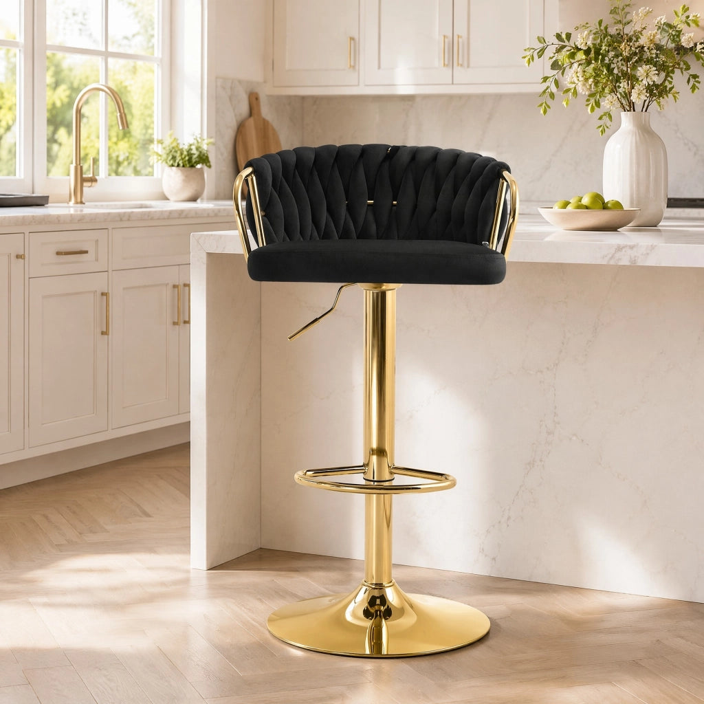 SGABELLO BAR Girevole Regolabile 77-98 cm Velluto Nero