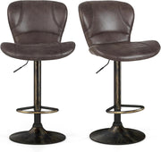 Set di 2 sgabelli da bar regolabili in altezza, 61-81 cm, girevole a 360°, con poggiapiedi, sgabello girevole con schienale, sgabello da cucina, stile vintage, in poliuretano, portata 150 kg