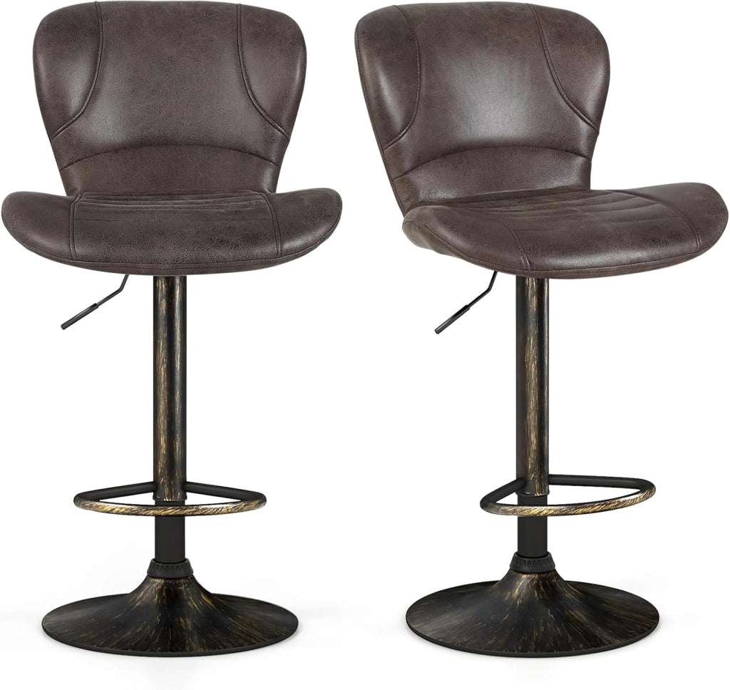 Set di 2 sgabelli da bar regolabili in altezza, 61-81 cm, girevole a 360°, con poggiapiedi, sgabello girevole con schienale, sgabello da cucina, stile vintage, in poliuretano, portata 150 kg