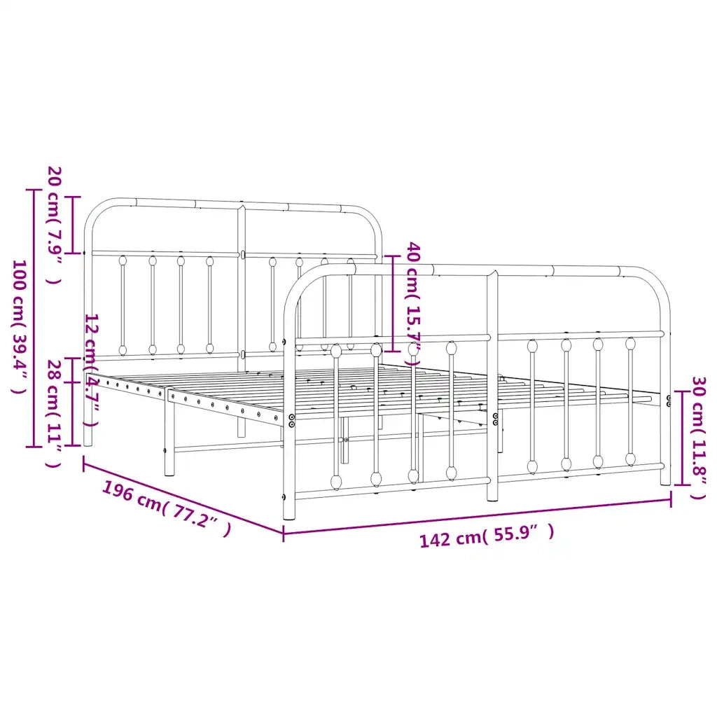 Letto matrimoniale | Letto per adulti | Giroletto con Testiera e Pediera Metallo Nero 135x190 cm