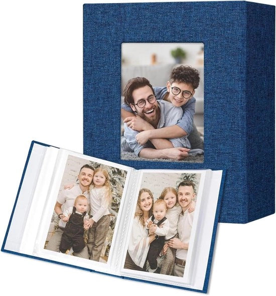 Albumi fotografici premium 10x15 cm per 100 foto, set da 2 pezzi, blu, copertina in lino, per opere d'arte e cartoline, 50 cassette