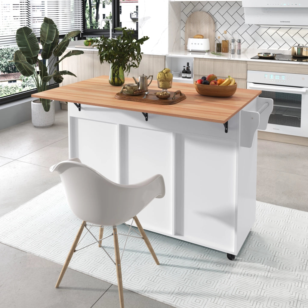 OKWISH Carrello da Cucina con 2 Cassetti, Ripiani Regolabili, Piano Pieghevole e 5 Ruote, 129 x 71 x 91.5 cm