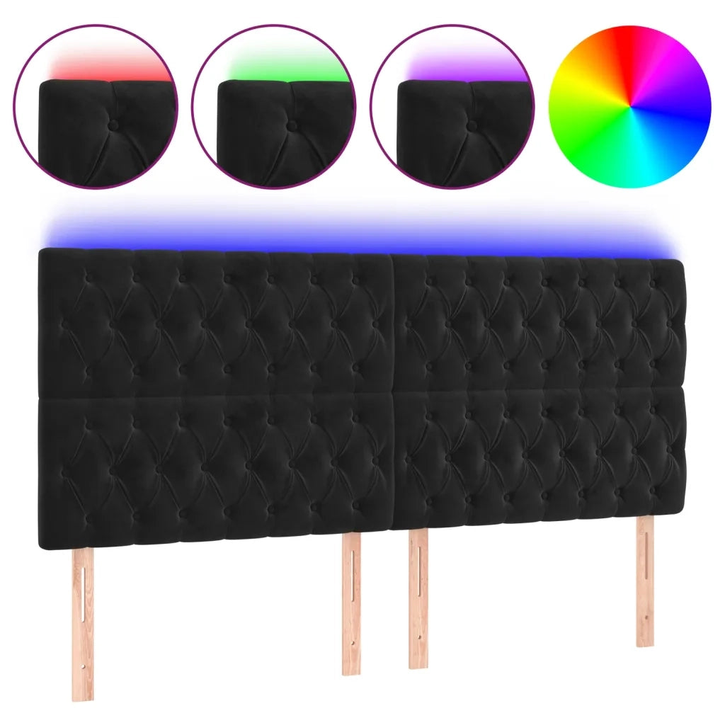 Testiera a LED-Testata con LED Nera 200x7x118/128cm in Velluto