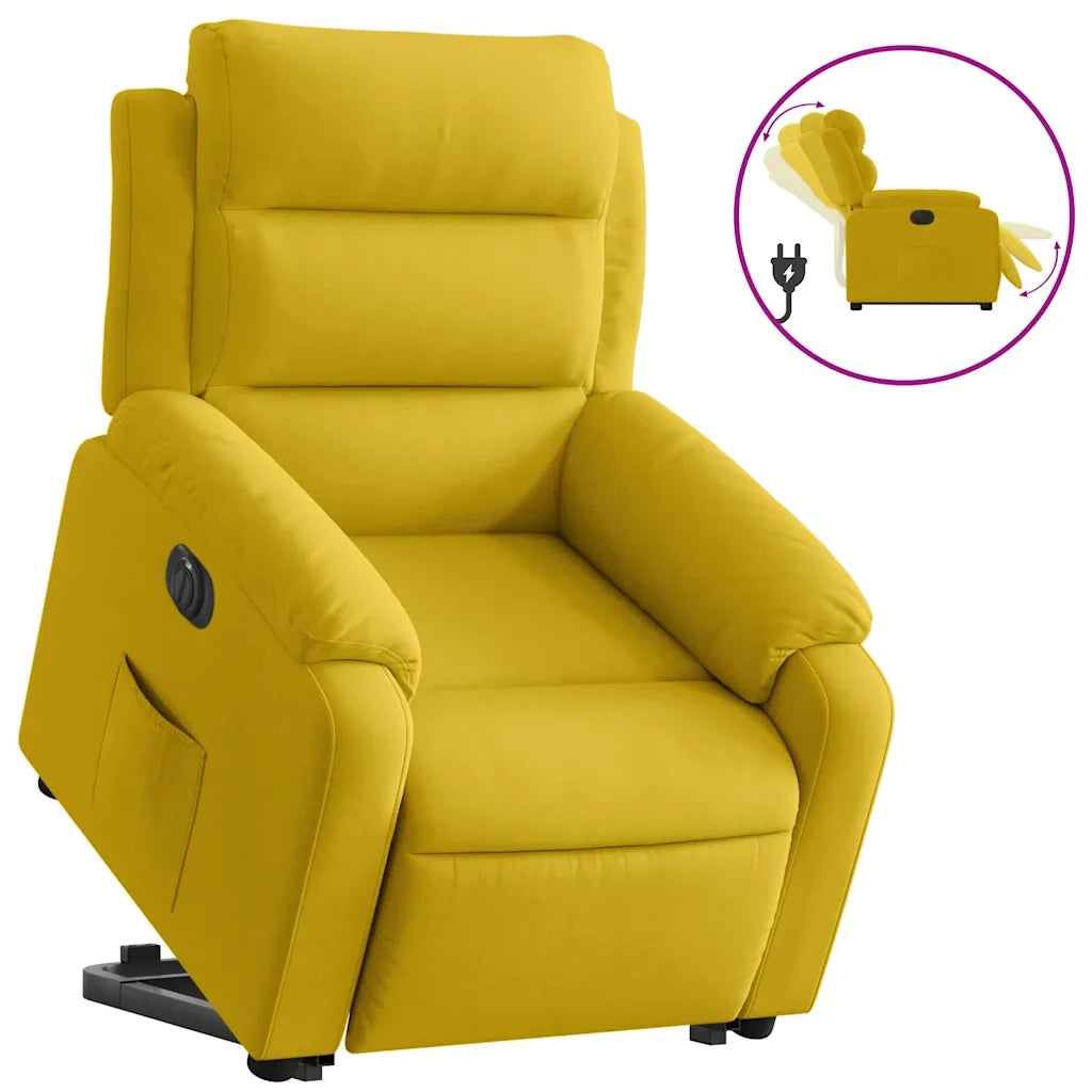 Poltrona Alzapersona Reclinabile Elettrica Gialla in Velluto 3205121
