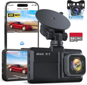 Dashcam Auto con Visore Anteriore e Posteriore 4K con Connessione Wi-Fi e Sensore di Movimento