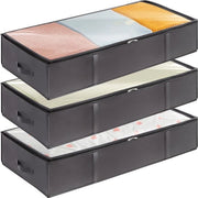 Contenitori di Stoccaggio per sotto il Letto 3 pezzi, Grande Capacità Borse di Stoccaggio con Maniglione Rafforzato, Organizzazione e Stoccaggio per Abbigliamento, Asciugamani, Accappatoi, Camera da Letto, Armadio, Grigio