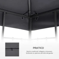 Tetto di Ricambio per Gazebo 3x3m a 2 Livelli e Resistente ai Raggi UV, Grigio Scuro