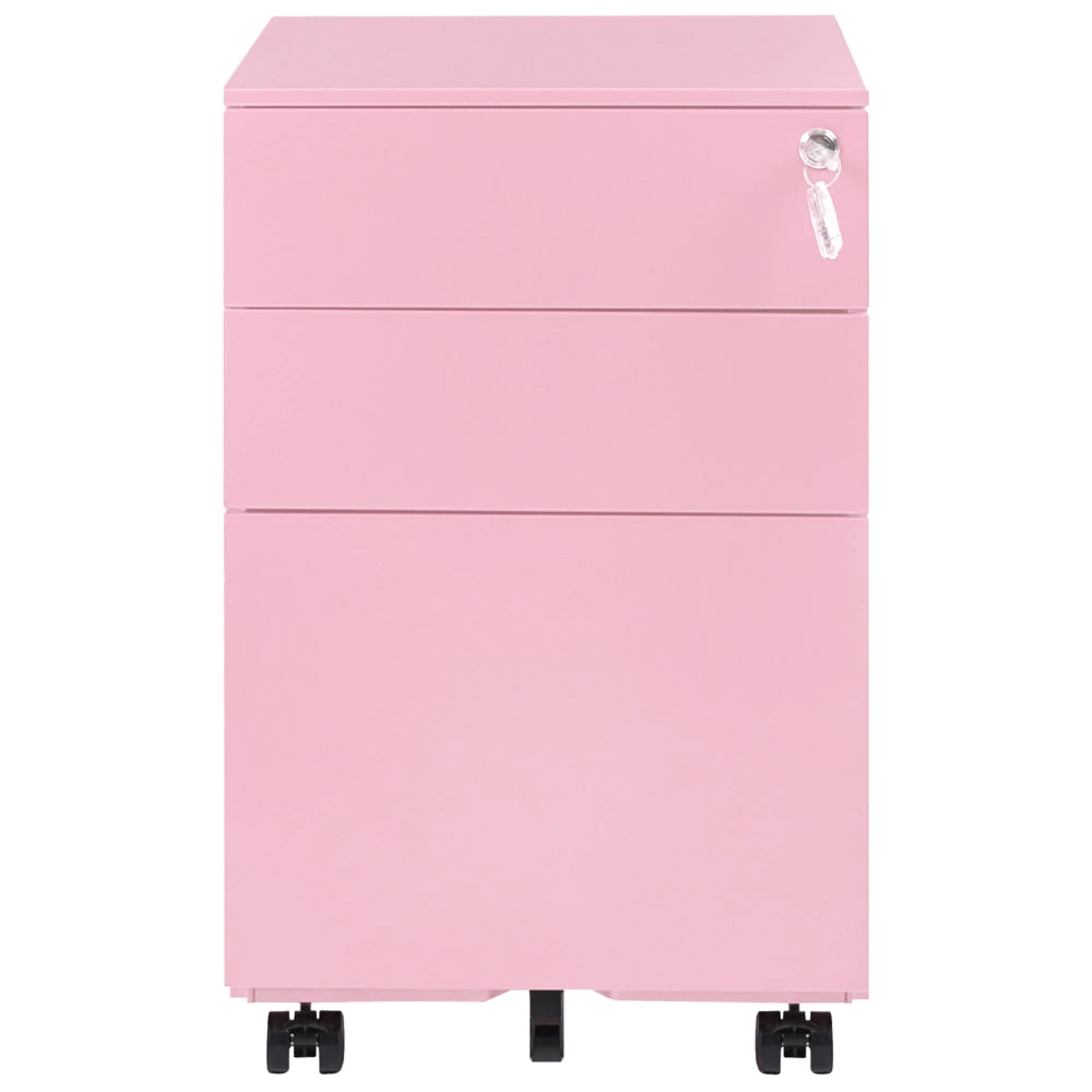 Classificatore in Metallo Rosa 3 Cassetti e Ruote Chiudibile a Chiave